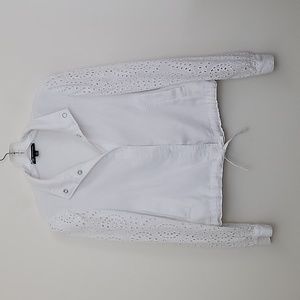 INC White Linen Unlined Jacket Cotton Eyelet Long Sleeves S